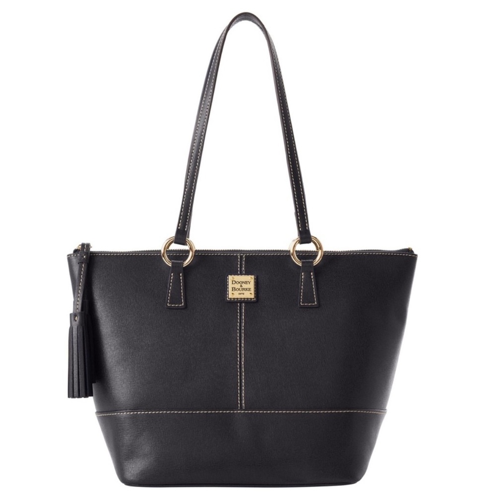Dooney & Bourke Toby Tote Small Black Pebble Leather Zipper Saffiano